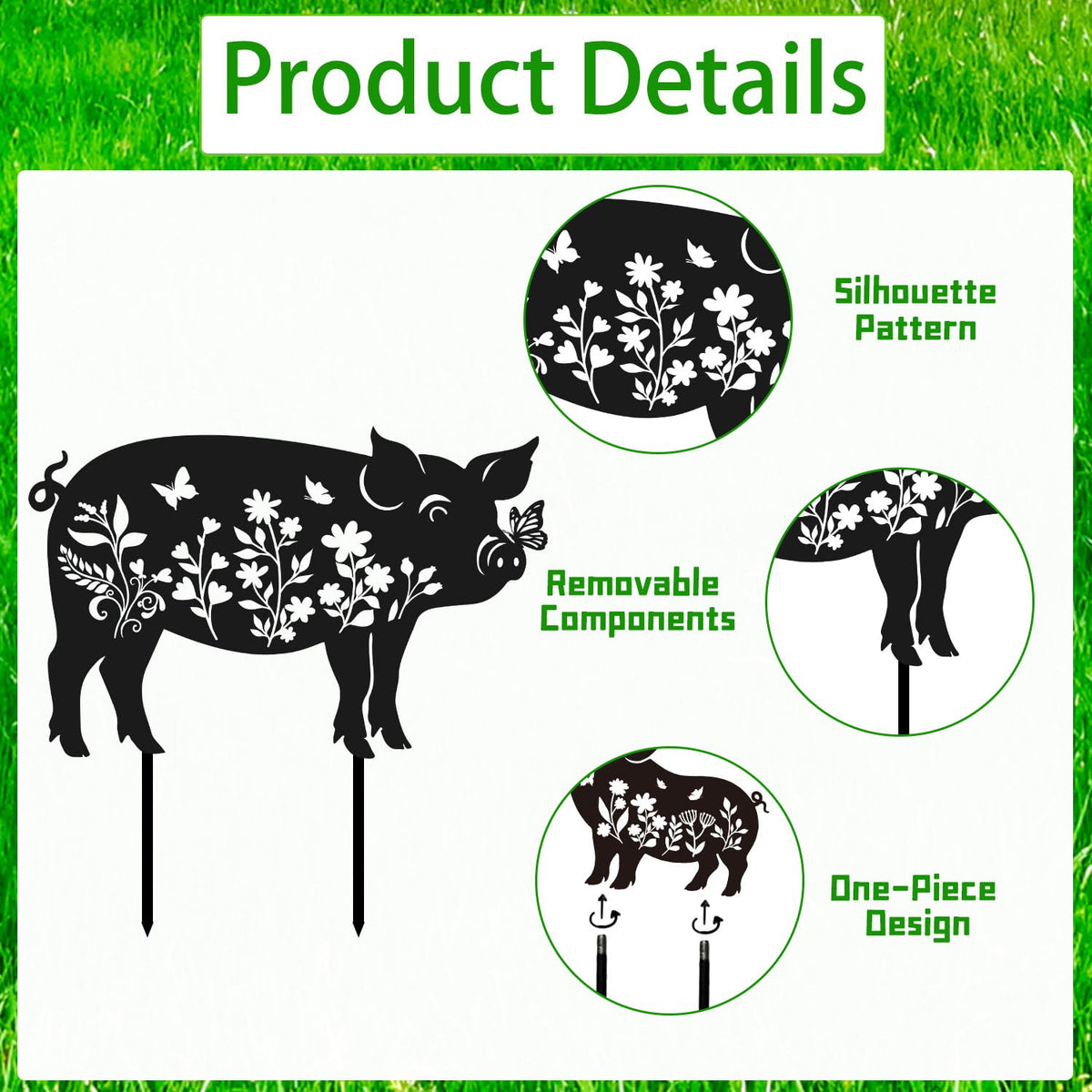 Rngmsi floral-pattern pig stake decor enhances outdoor yard aesthetics