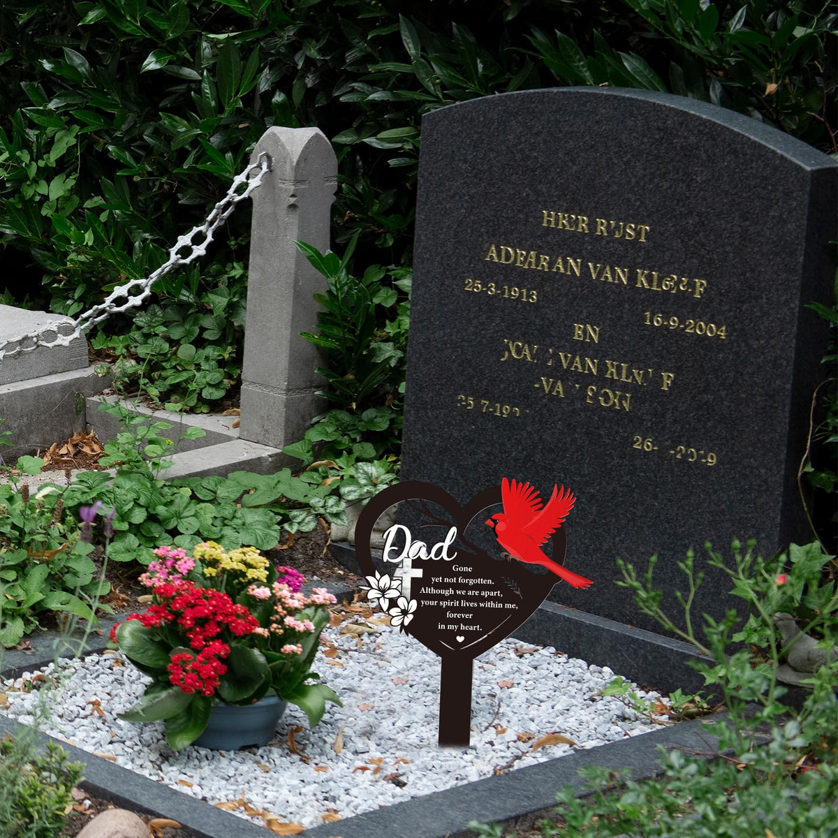 Rngmsi garden memorial marker with cardinal and flowers for lasting tribute