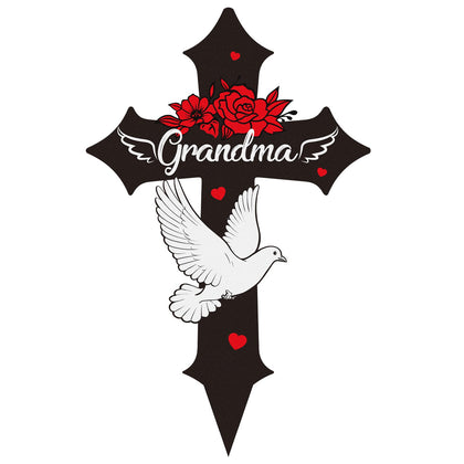 Rngmsi grandma cross grave marker outdoors with a rust-resistant post for secure installation.