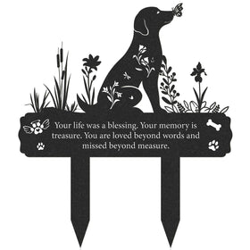 Rngmsi grave-marker-dog-silhouette outdoors, durable memorial for a beloved pet.