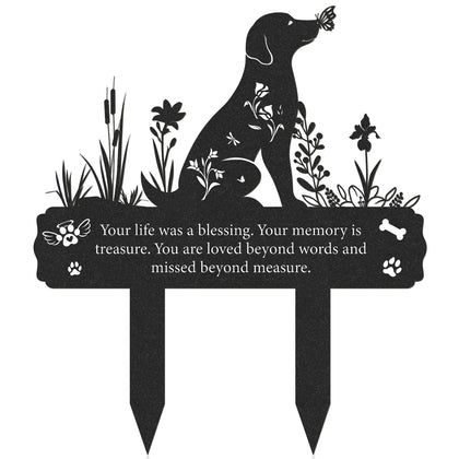 Rngmsi grave-marker-dog-silhouette outdoors, durable memorial for a beloved pet.