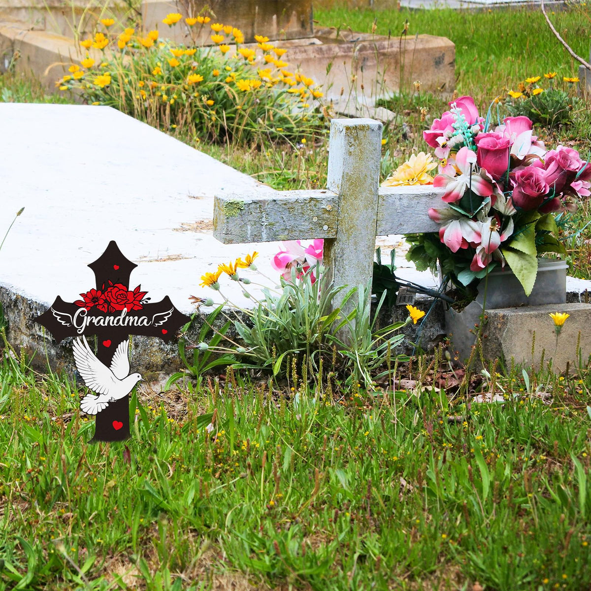 Rngmsi grave marker ideal for patios and flower beds as a respectful memorial.