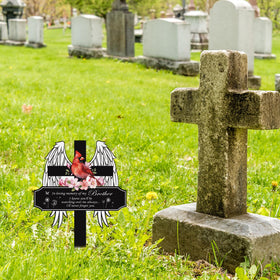 Rngmsi graveside marker inserted into soil for stable outdoor placement