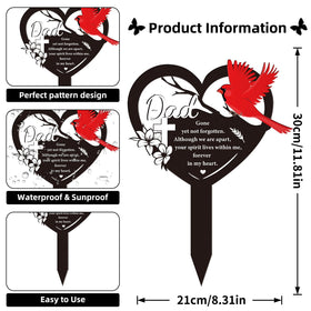 Rngmsi heart-shaped cardinal memorial stake enhances garden remembrance