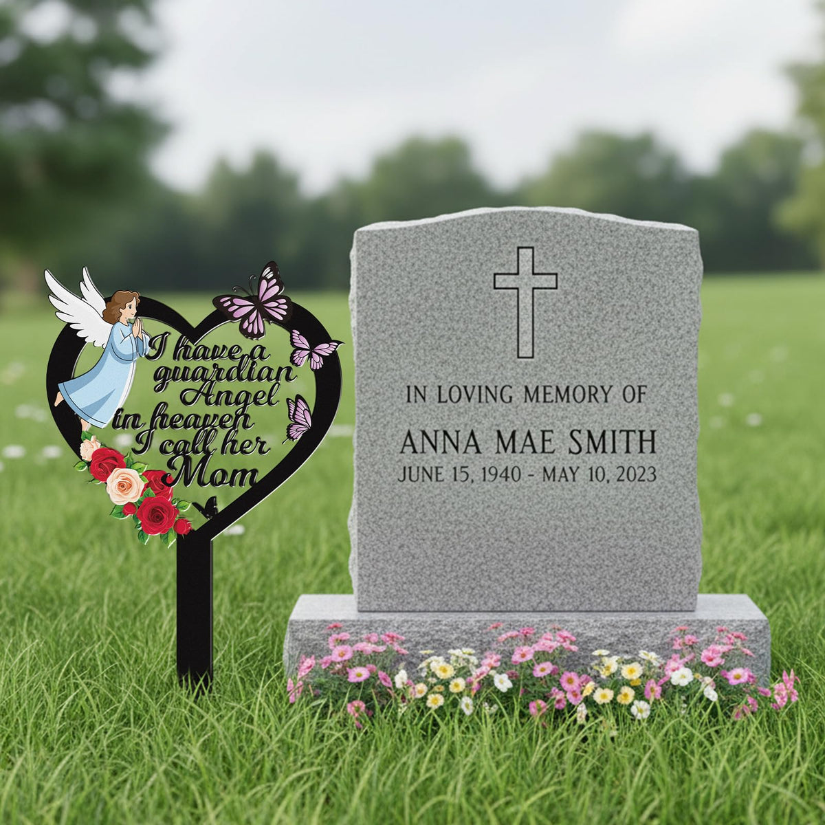 Rngmsi metal grave marker on a stake ensures stable graveside placement.