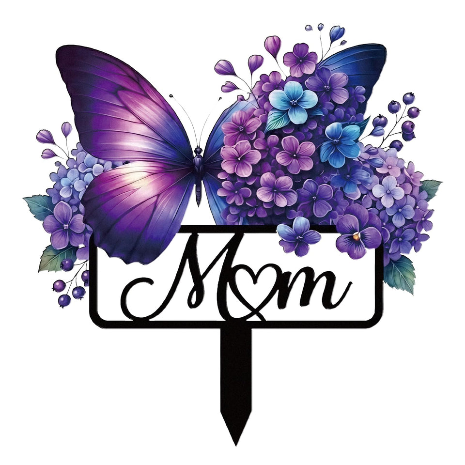 Rngmsi mom cemetery decoration metal plaque with butterfly design for lasting outdoor tribute