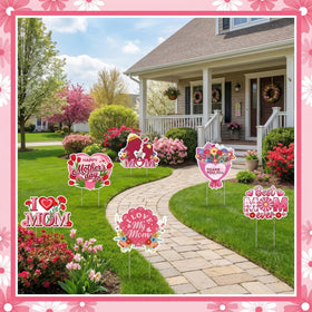 Rngmsi Mothers Day stake bouquet element elevates outdoor display near pathways.