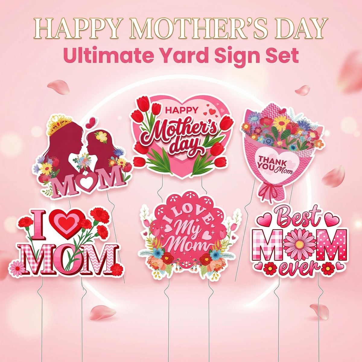 Rngmsi Mothers Day stake silhouette design pairs with plants for charming exterior scenes.