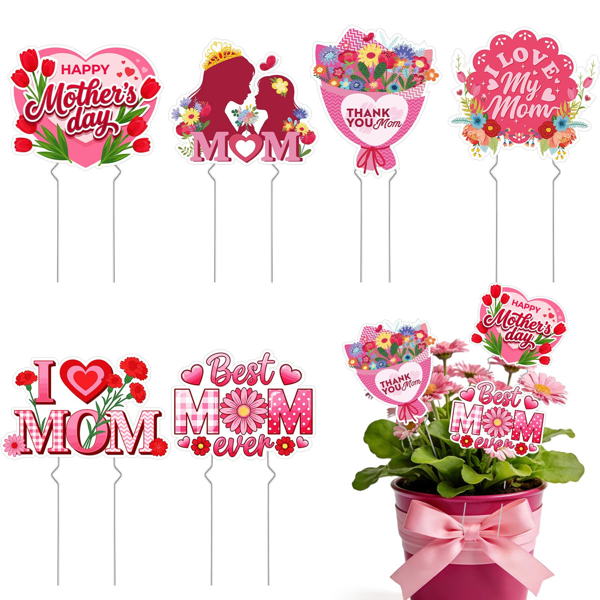 Rngmsi Mothers Day stake tulips design enhances garden decor for outdoor celebrations.
