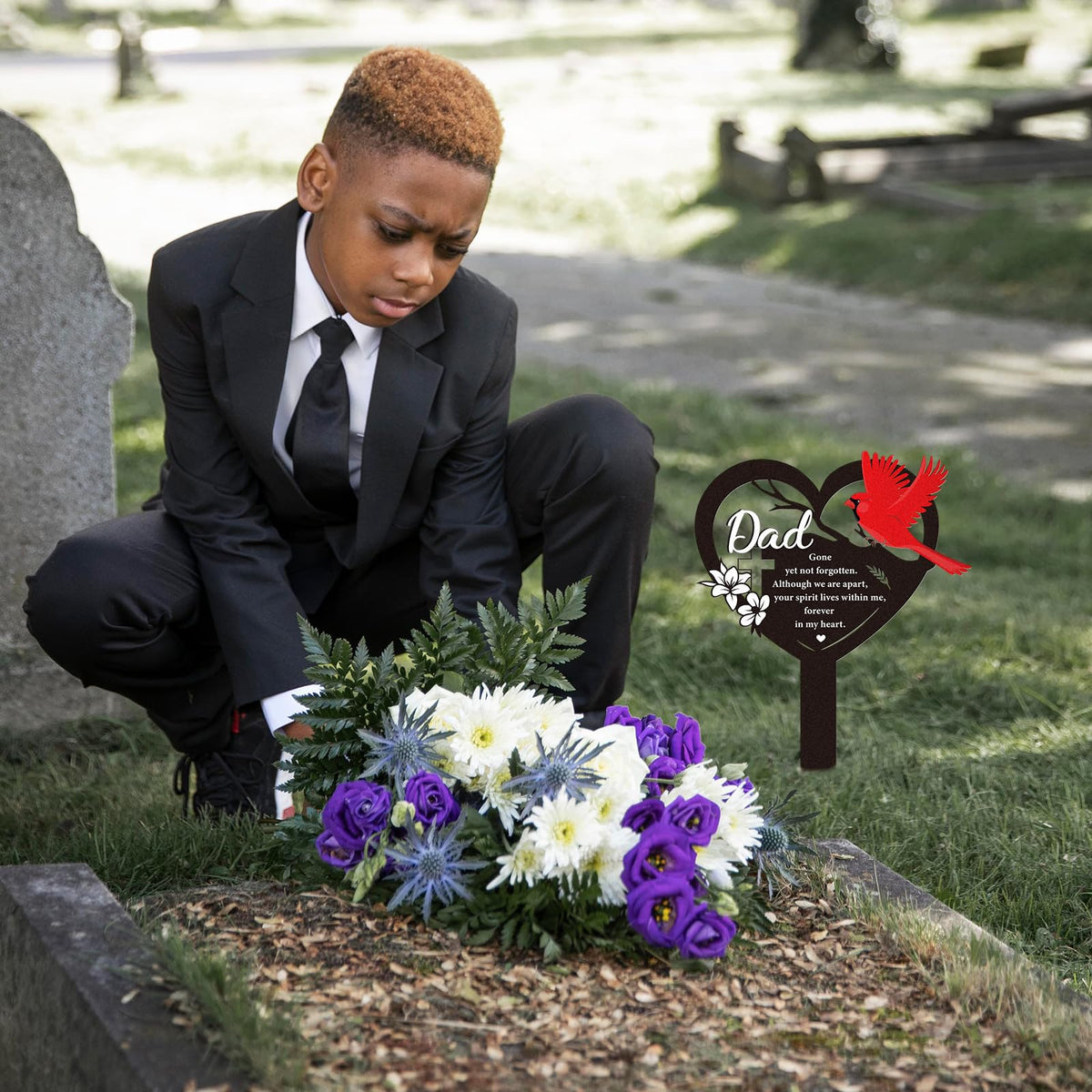 Rngmsi outdoor dad marker stands as a respectful cemetery stake