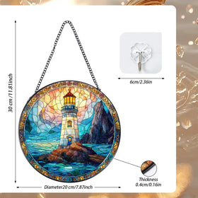 Rngmsi Pauyadu Lighthouse sun catcher glowing in 7.8-inch diameter display