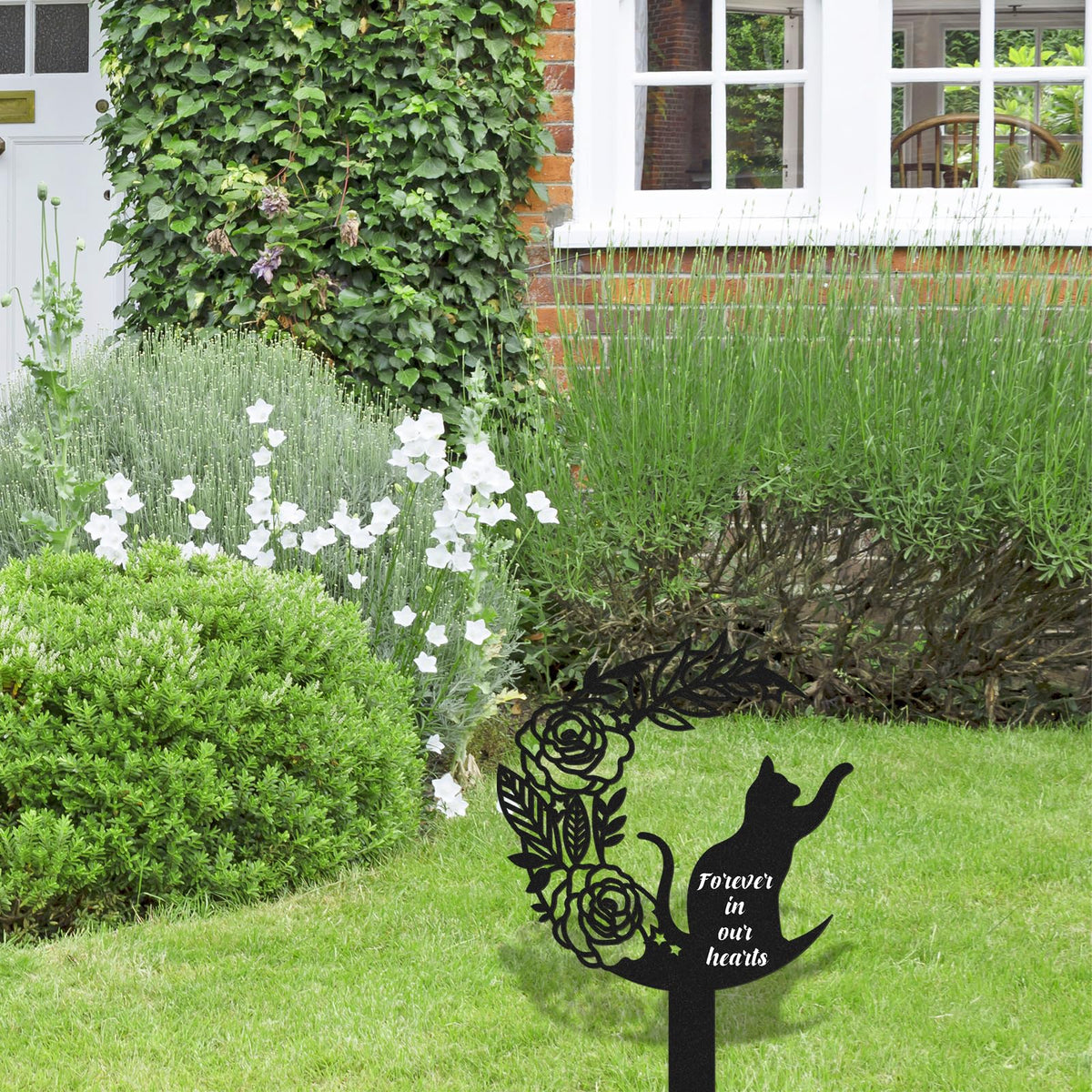 Rngmsi pet grave marker cat-flowers design suitable for outdoor use.