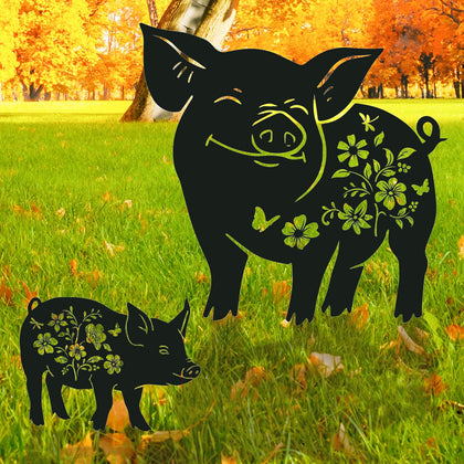 Rngmsi pig metal garden stake black pig silhouette adds whimsical yard charm and durable outdoor decor.
