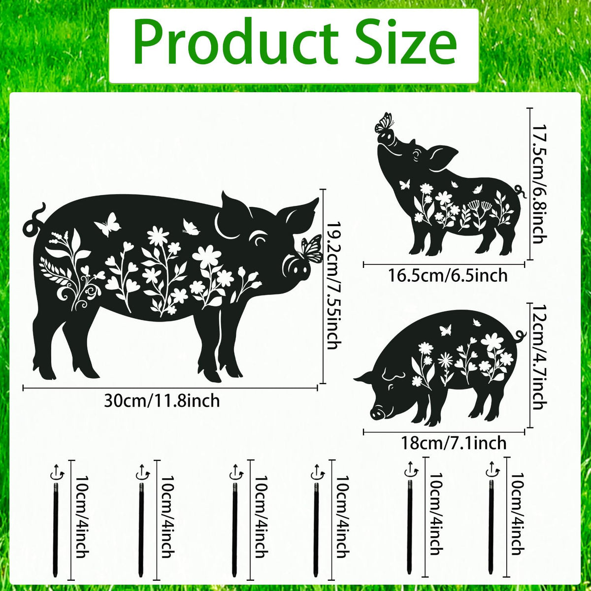 Rngmsi pig metal garden stake closeup shows sturdy, weather-resistant design