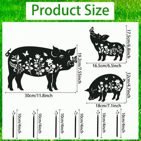 Rngmsi pig metal garden stake closeup shows sturdy, weather-resistant design