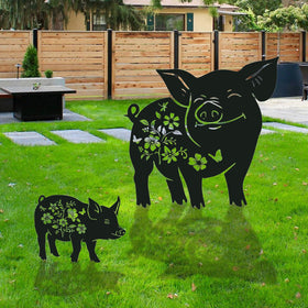 Rngmsi black pig yard ornament adds charm to lawns patios or flower beds.