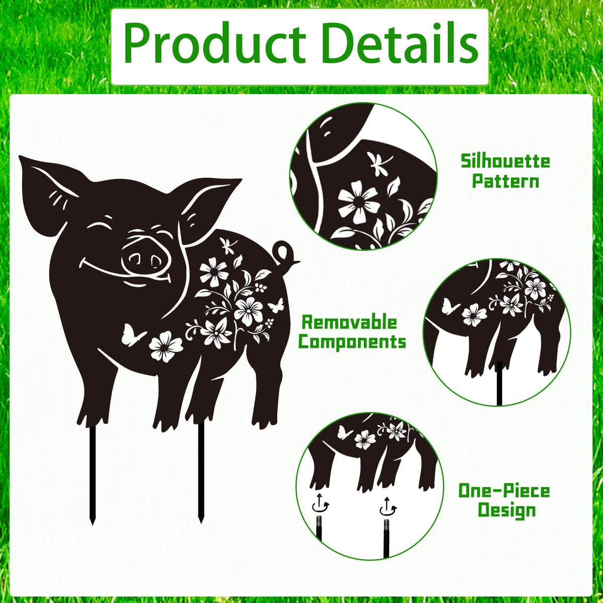 Rngmsi outdoor yard stake enhances patio aesthetics with a playful black pig silhouette.