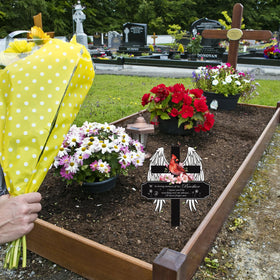 Rngmsi pink floral motif on wrought iron memorial for peaceful garden tribute