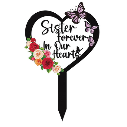 Rngmsi sister heart grave marker with butterfly accent for memorial spaces
