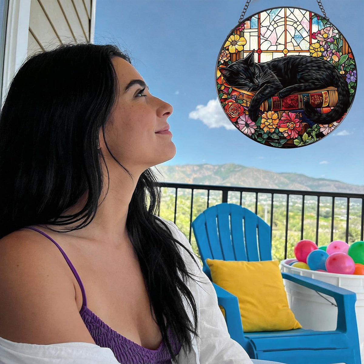 Rngmsi sun catcher with hook and chain for easy hanging.