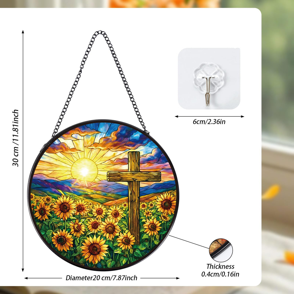 Rngmsi suncatcher cross sunrise design brightens walls with colorful refractions on windows