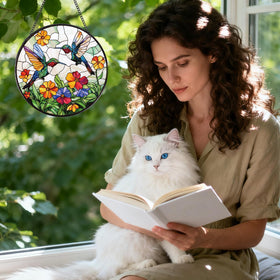 Rngmsi vibrant glass colors sun catcher enhances natural sunlight.