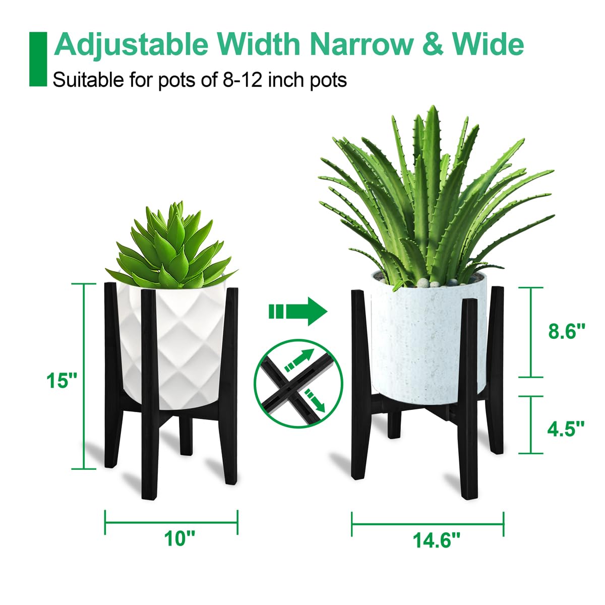 Rnined bamboo plant stand adjusting width for different pots