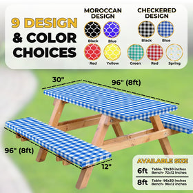 RNOONY blue checkered picnic tablecloth provides waterproof outdoor protection.