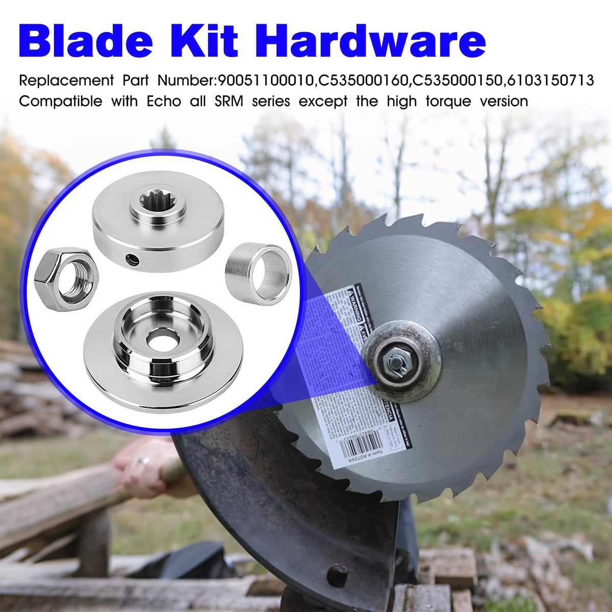 RO6G Echo blade adapter kit showing compatibility with multiple SRM models.