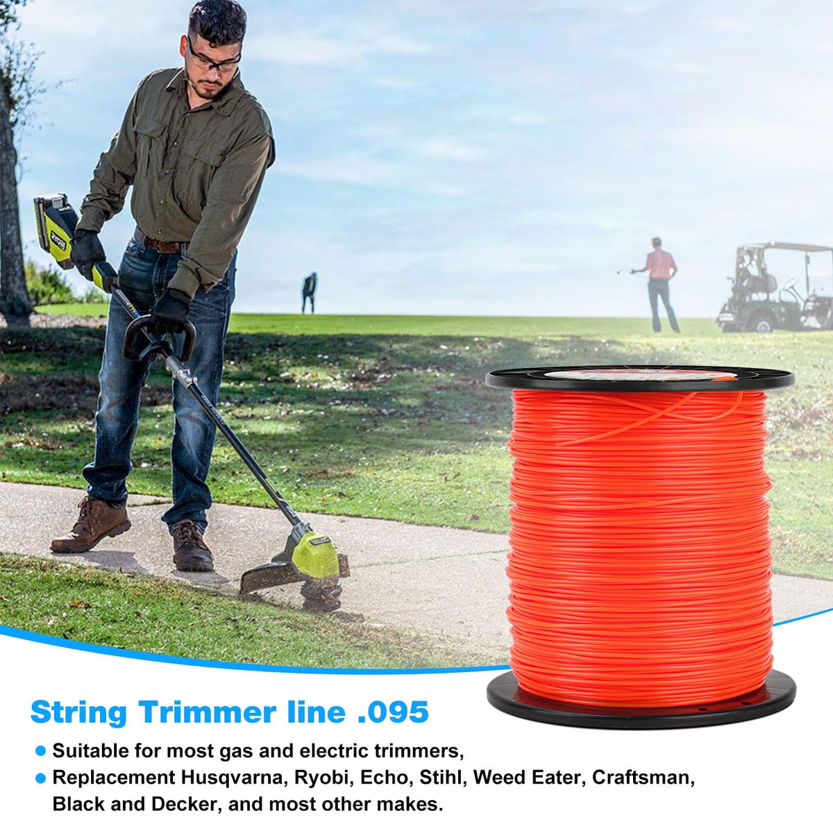 RO6G Echo-compatible trimmer line 0.095 inch versatile compatibility for common trimmers