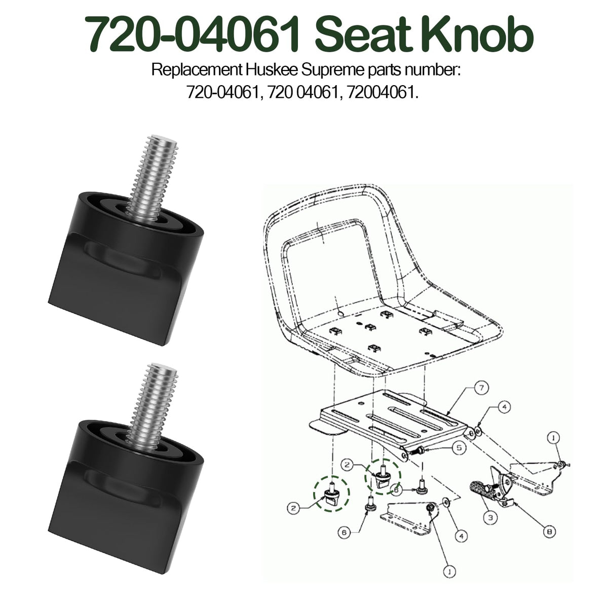 RO6G 720-04061 seat knob rear view showing secure threading for many mowers.