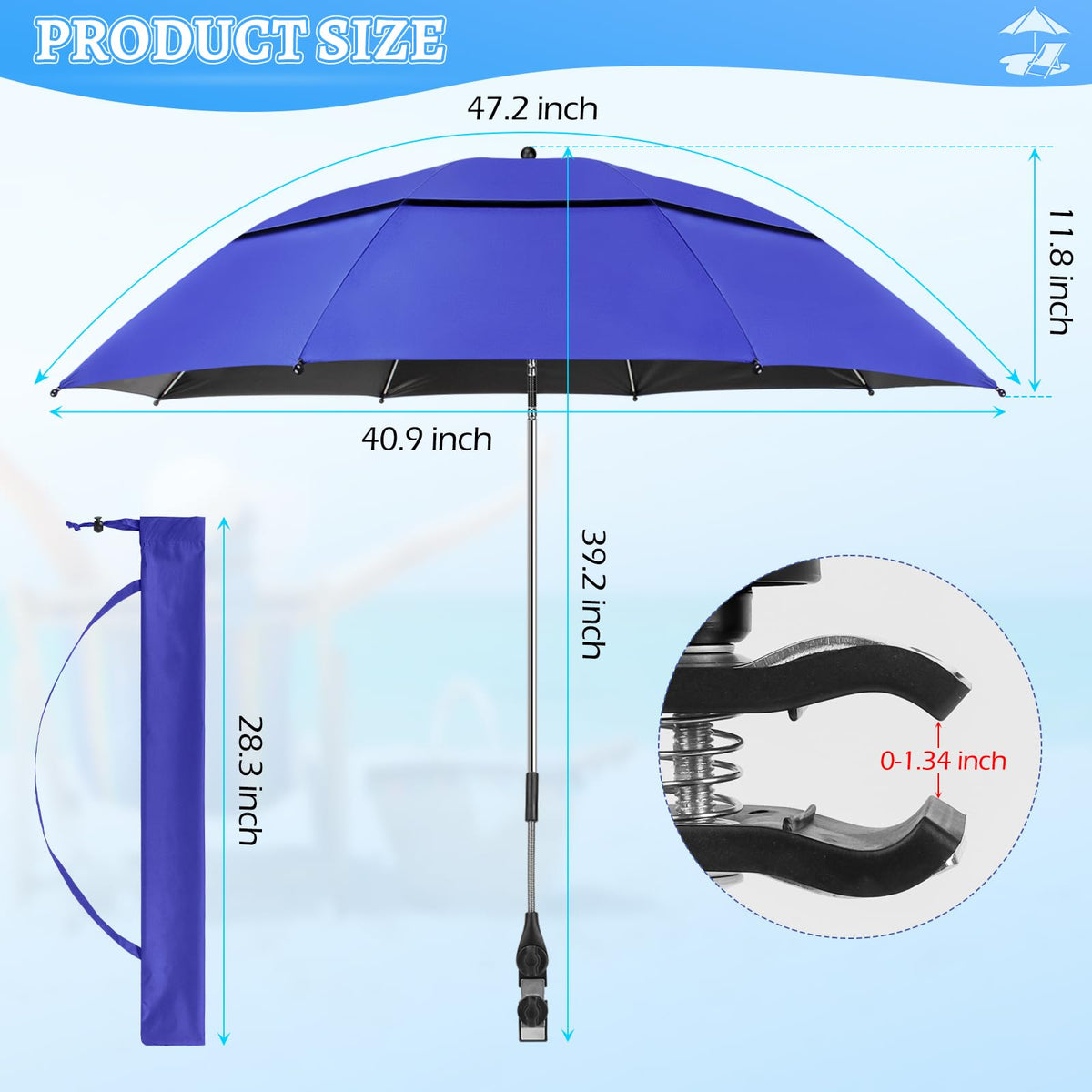 Roacasumy 360-degree adjustable canopy allows tracking sun movement.