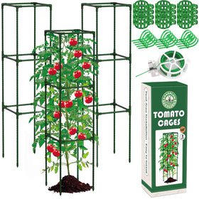 Roadplum 3-pack 48-inch tomato cages ready for sturdy vertical growth in vegetable beds.