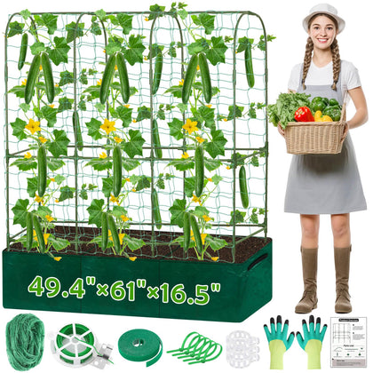 ROADPLUM cucumber trellis shows sturdy 61-inch height for climbing vines.