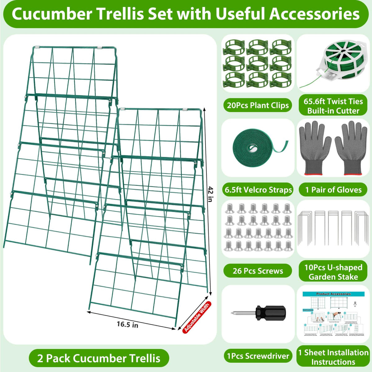 ROADPLUM cucumber trellis assembly guide showing tool-free setup for quick installation.
