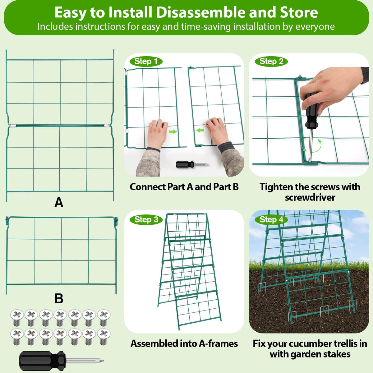 ROADPLUM cucumber trellis for raised beds promotes airflow and cleaner harvests.