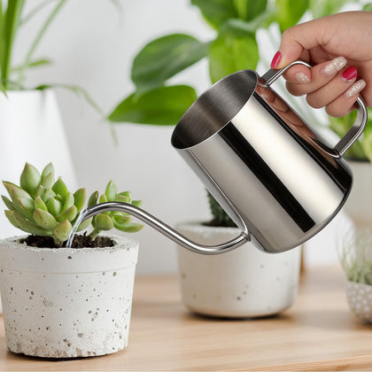 Roamall small watering can 20oz capacity helps precise watering for tiny plants.