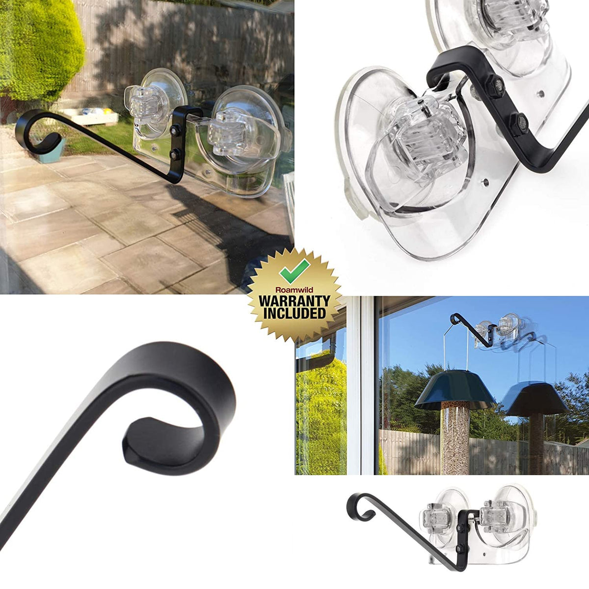 Roamwild dual suction cups close-up emphasizing strong hold on glass