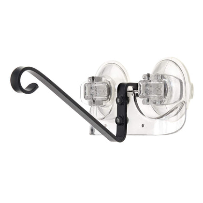 Roamwild window-mounted bird feeder bracket front view with dual suction cups