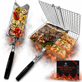 Roastwurks BBQ grill basket for meat ensures secure placement for even searing.