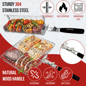 Roastwurks rotating 360 basket for uniform cooking on all sides.