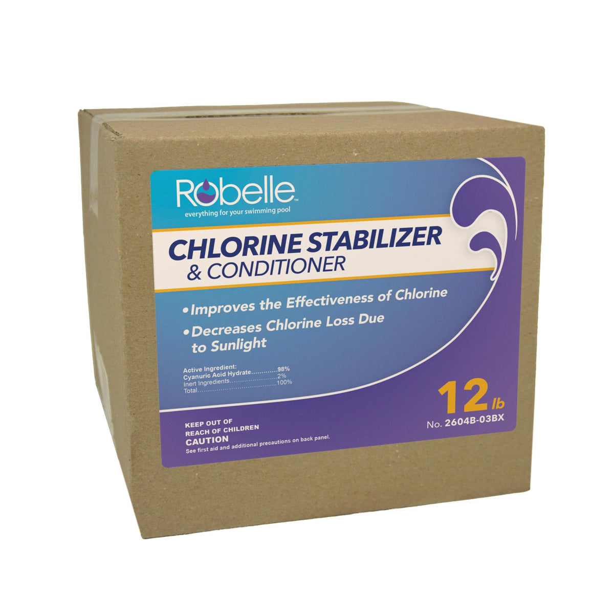 Robelle 12-Pounds pool chlorine stabilizer bottle helps chlorine last longer in sun