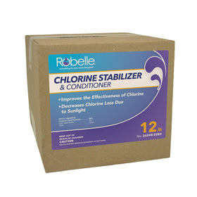 Robelle 12-Pounds pool chlorine stabilizer bottle helps chlorine last longer in sun