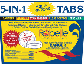 Robelle all-in-1 tabs label closeup emphasizing multi-function formula