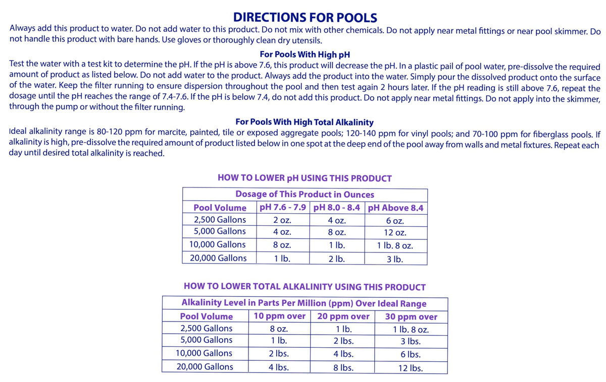 Robelle pH Down used with a running pool filter for stable water balance.