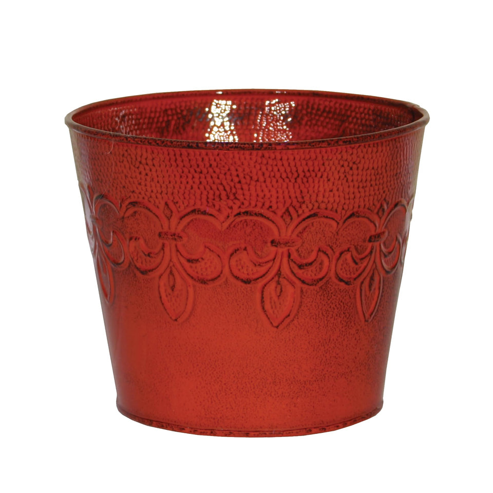 Robert Allen Fleur De Lis Cayenne Red planter side view showing durable finish.