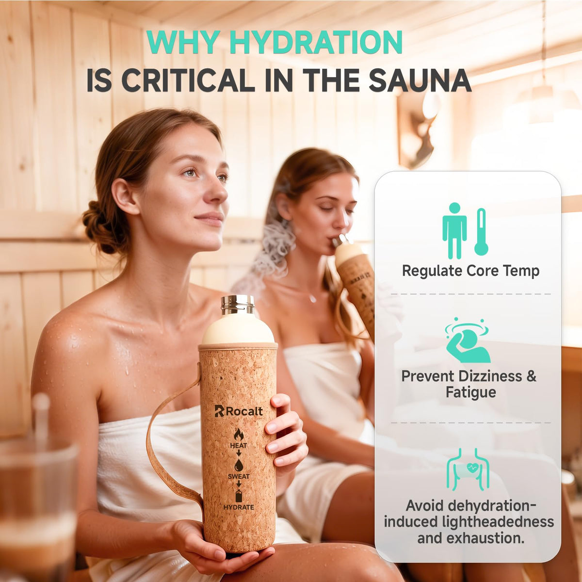 Rocalt sauna water bottle 34oz easy-clean removable sleeve