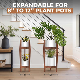 ROCCA adjustable plant stand demonstrates 8-12 inch width flexibility.
