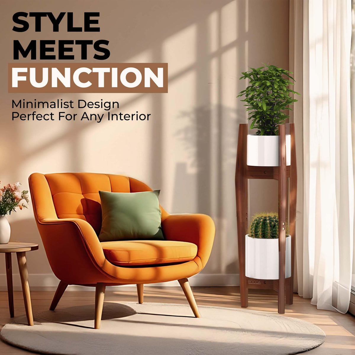 ROCCA space-saving stand fits narrow corners for organized greenery.