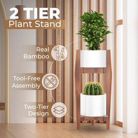 ROCCA tall plant stand supports multiple pots in a compact footprint.